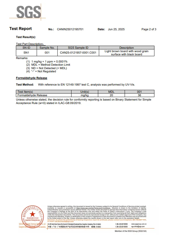 SGS Formaldehyd-Emissions-Testbericht