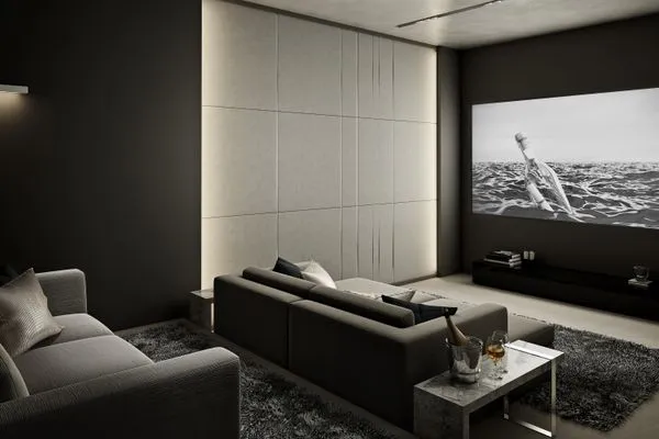How do acoustic panels work in a home theater sound system?